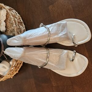 Jeffrey Campbell Bone White & Silver Toe Ring Sandals.
